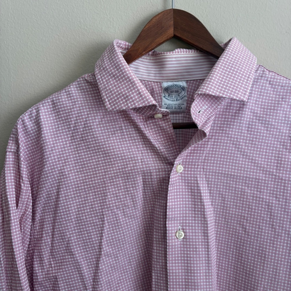 Vtg Brooks Brothers Made in USA Italian Fabric Pink Gingham Pattern Button Shirt